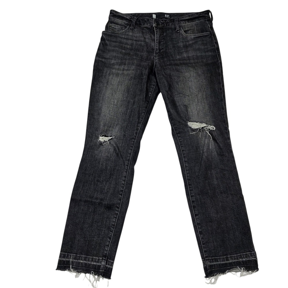 KUT from the Kloth Reese Ankle Straight Leg Jeans Womens 4 Black Distressed Hem